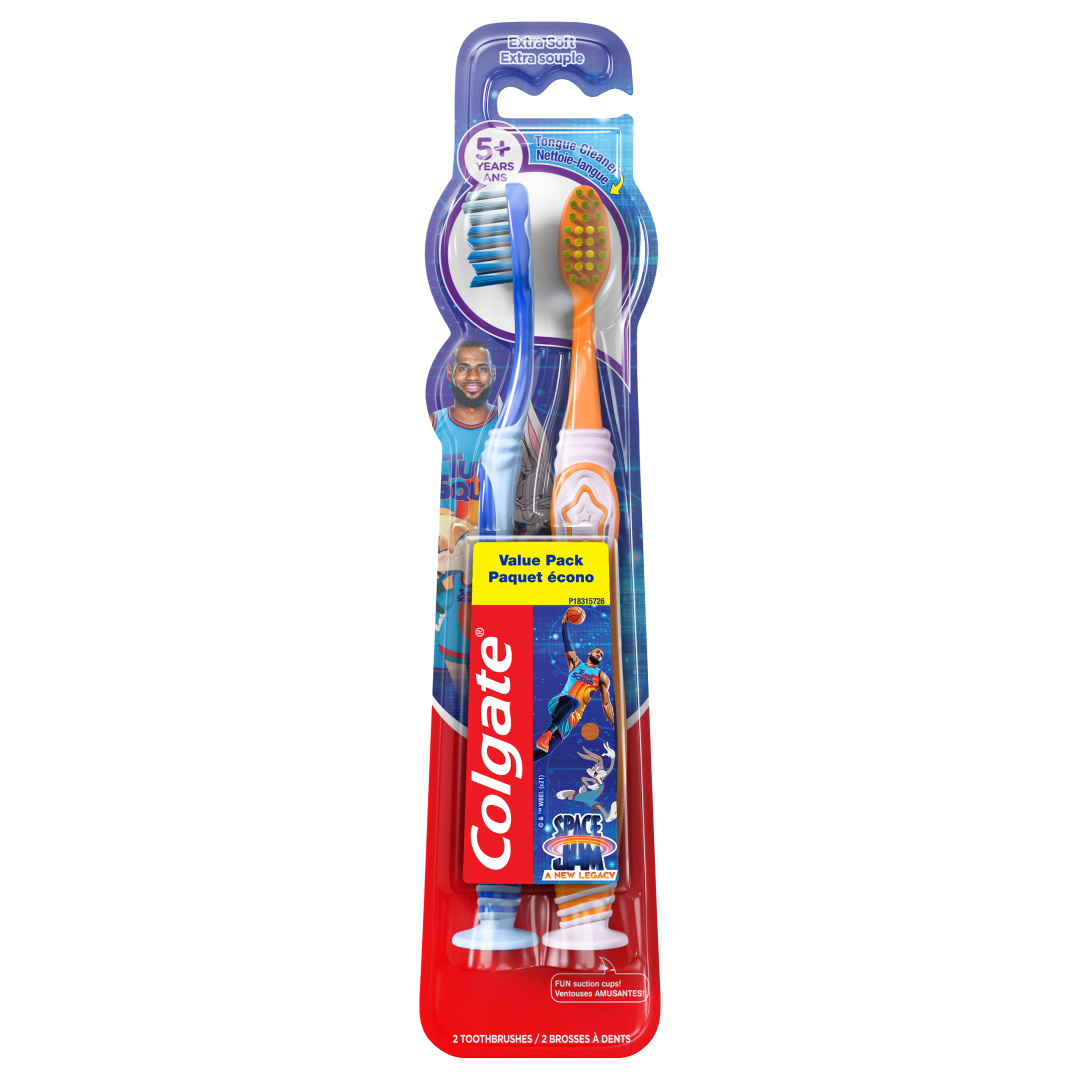 Colgate Kids Extra Soft Toothbrush with Suction Cup, Twin Pack - Space Jam