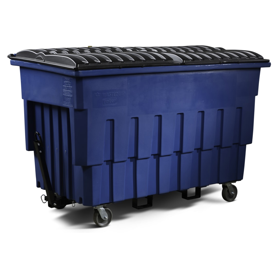 2 Cubic Yard 1000 lbs. Capacity Mobile Truck with Attached Duel Black Lid and Pintle Hook Tow Assembly - Blue