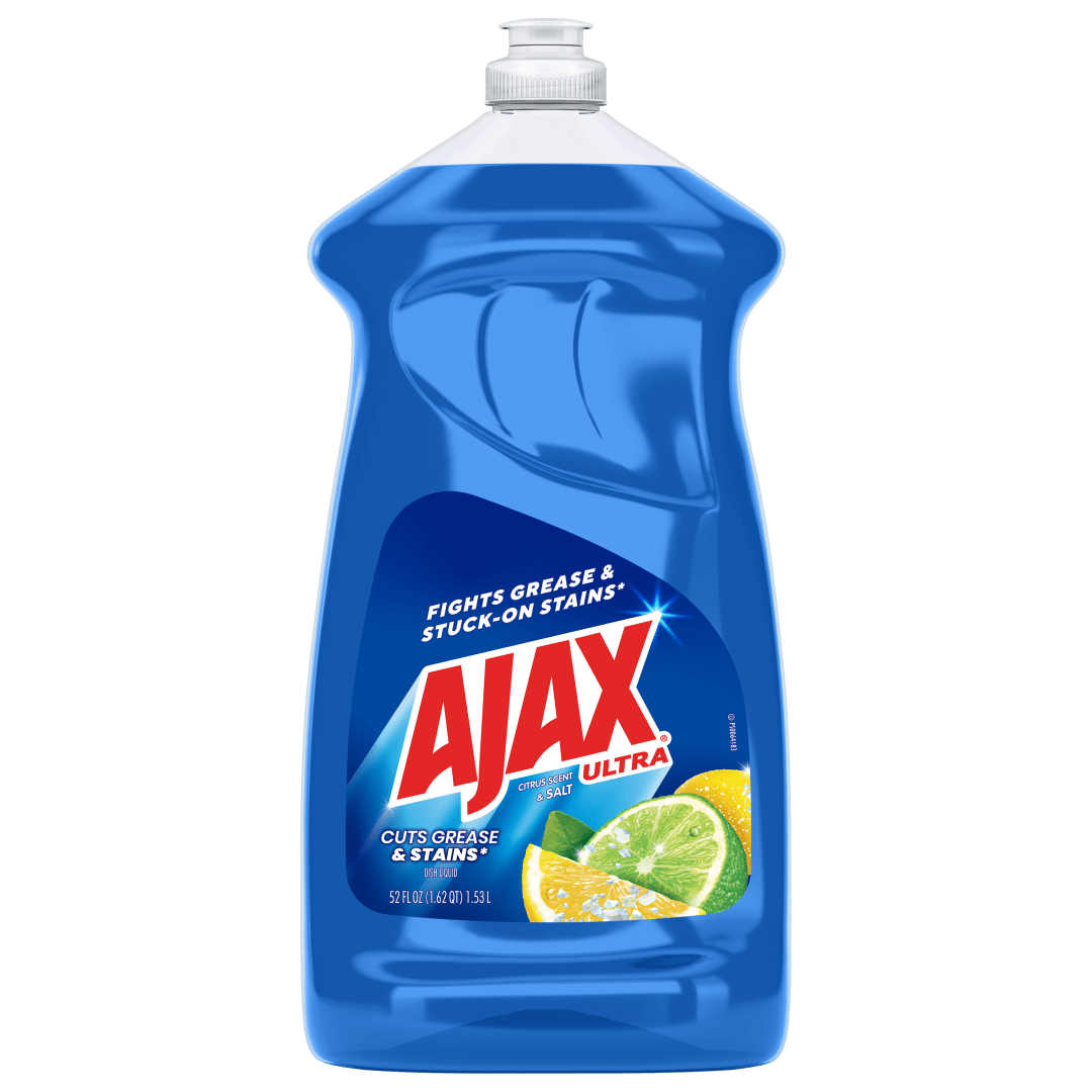 Ajax Ultra Liquid Dish Soap Citrus Scent and Salt, Cuts Grease and Stains, 52 oz Bottle