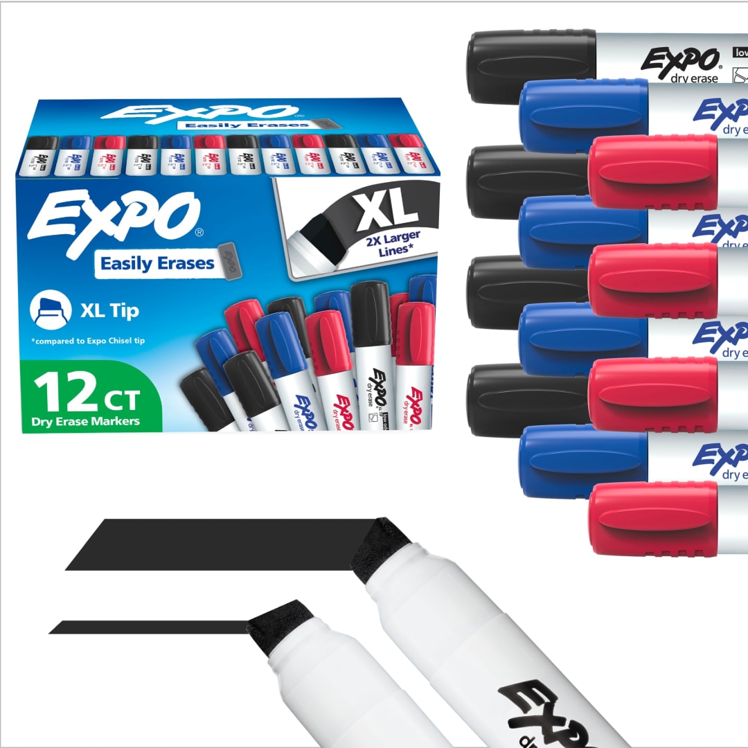 EXPO Dry Erase Markers, Low Odor Ink, Assorted, XL Tip, 12 Count