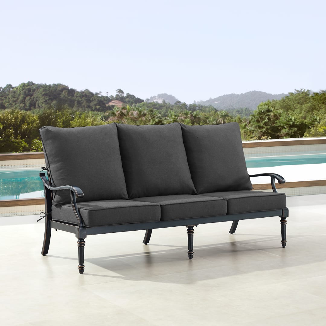 Black Aluminum Patio Deep Seating Sofa with Cushions