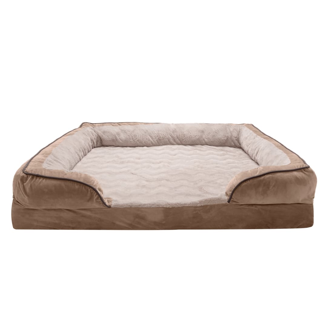 FurHaven Velvet Waves Memory Top Perfect Comfort Sofa Pet Bed-Brownstone, Jumbo Plus