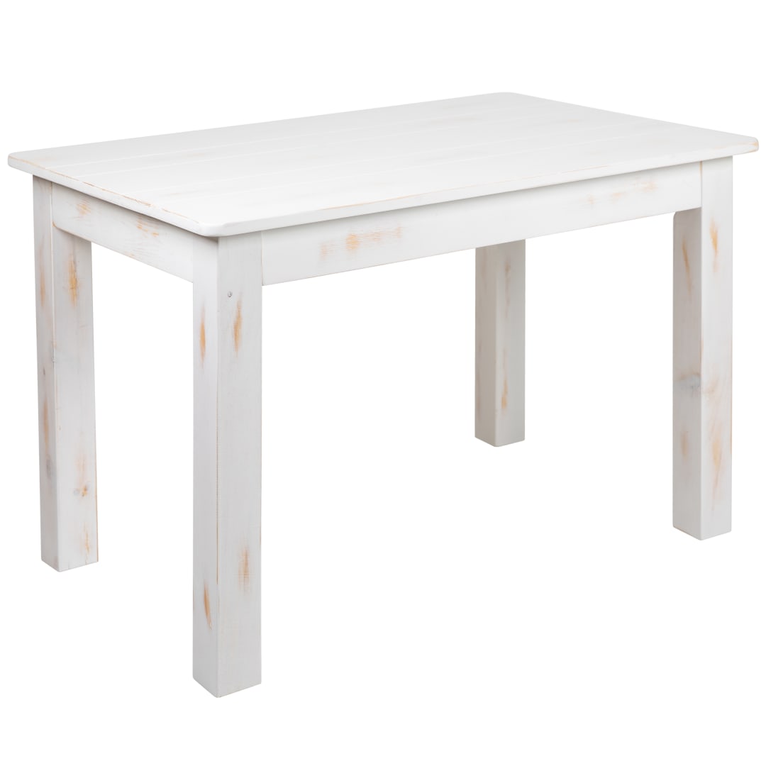 HERCULES Series 46" x 30" Rectangular Antique Rustic White Solid Pine Farm Dining Table