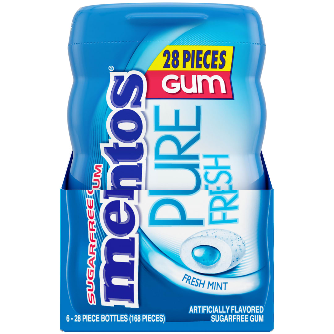 Mentos Gum Pure Fresh Sugar Free Chewing Gum Fresh Mint 28 pc Trumbulls - 6 Pack