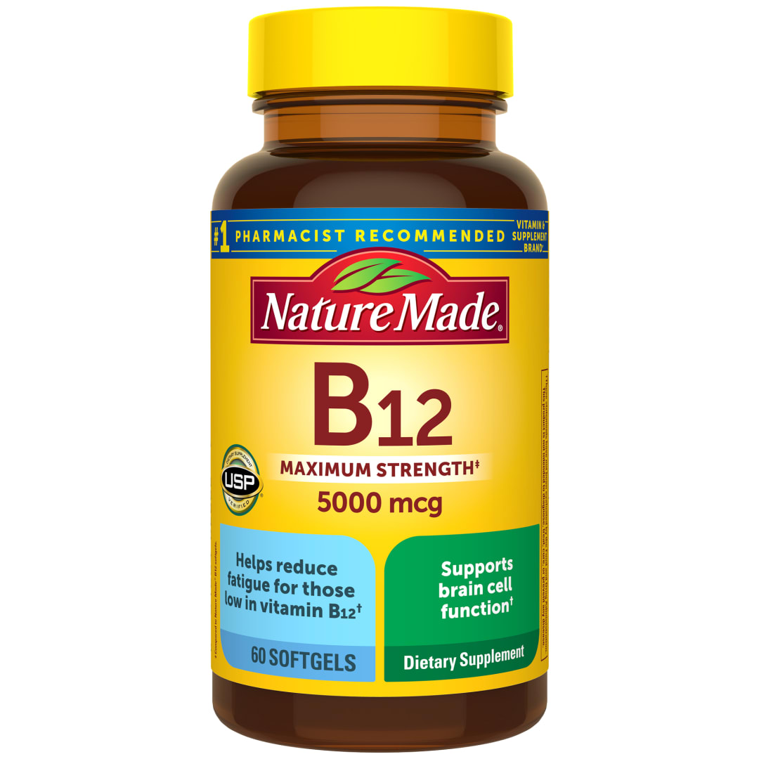 Nature Made Maximum Strength Vitamin B12 5000 mcg, Dietary Supplement for Energy Metabolism Support, 60 Softgels, 60 Day Supply