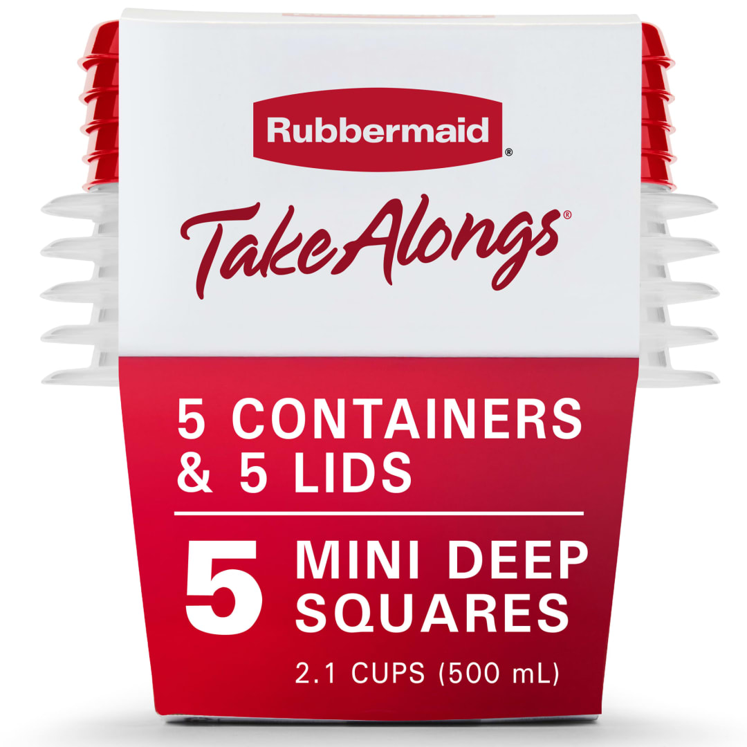 Rubbermaid® TakeAlongs® Mini Deep Square Food Storage Containers, 2.1 Cup, Tint Chili, 5 Count