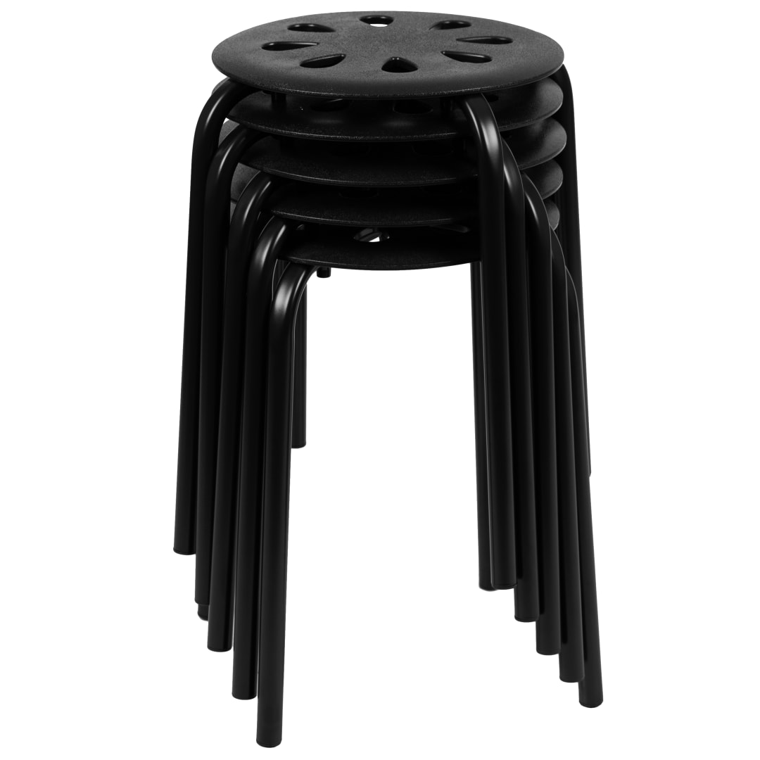 Bailey Plastic Nesting Stack Stools, 17.5"Height, Black (5 Pack)
