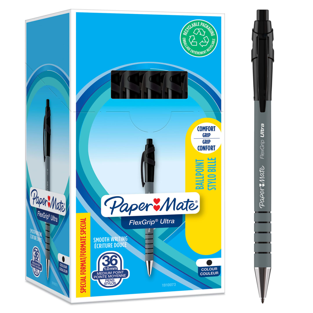 Paper Mate® FlexGrip® Ultra® Retractable Ballpoint Pens | Medium Point (1.0mm) | Black | 36 Count