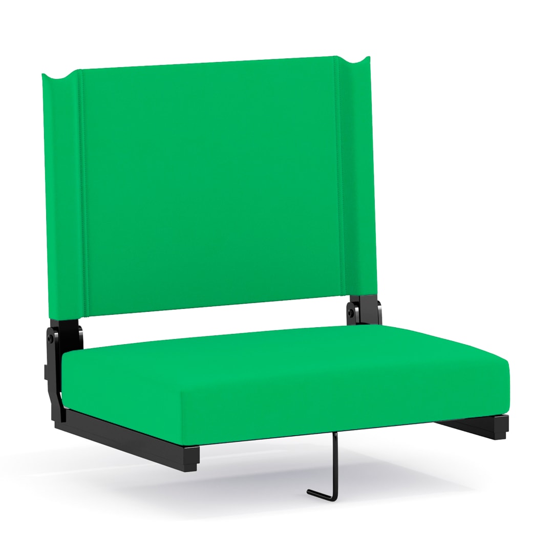 Grandstand Comfort 500 lb Capacity Padded Stadium Chairs, Folding Seats with Handles, Lightweight &amp; Durable, Bright Green