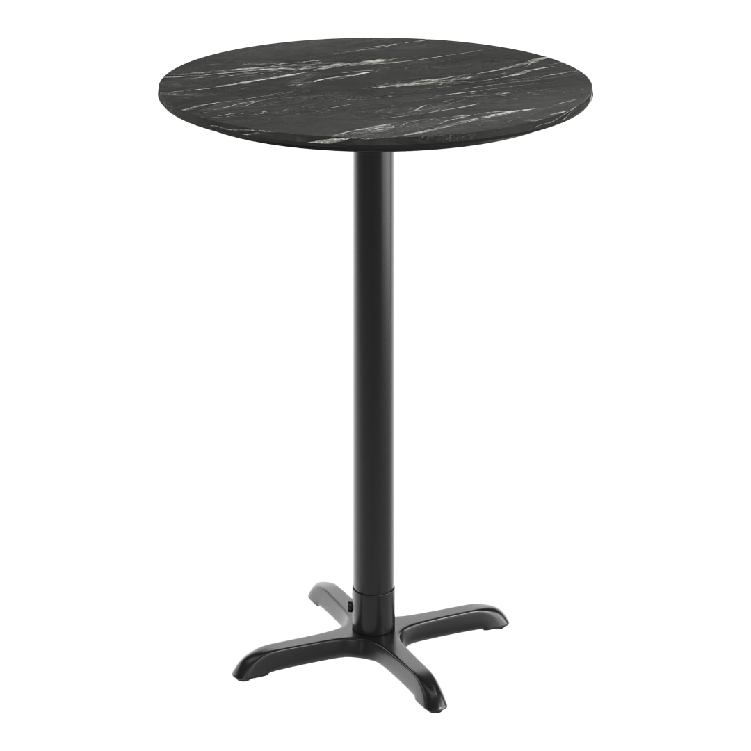 TopGuard 31.25" Round Tabletop with Seamless Surface Technology in Black Faux Marble with 22" x 22" Black Bar Height X-Base