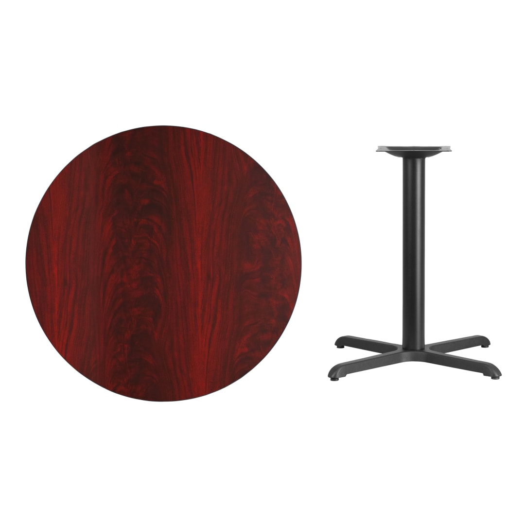 Graniss 36'' Round Mahogany Laminate Table Top with 30'' x 30'' Table Height Base