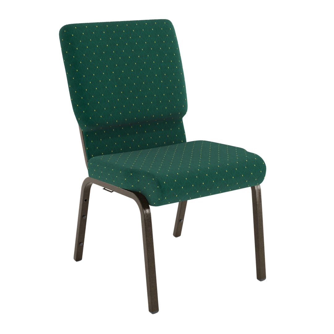 HERCULES Series 18.5''W Stacking Church Chair in Green Patterned Fabric - Gold Vein Frame