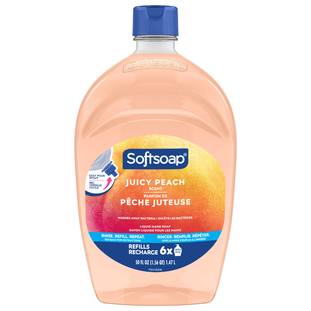 Softsoap Juicy Peach Liquid Hand Soap, Kitchen and Bathroom Hand Soap, Rich Fruity Scent, 50 fl oz Refill Bottle