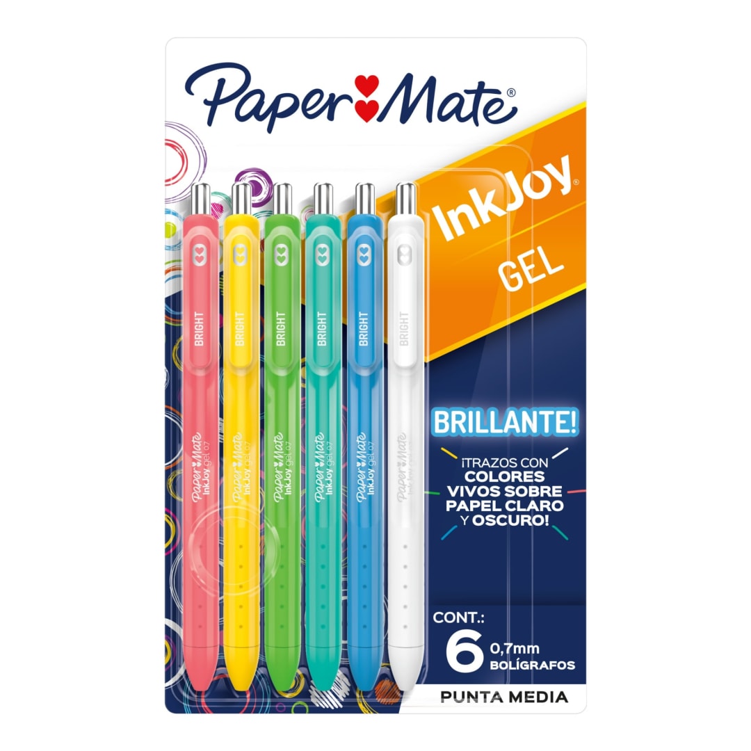 Paper Mate InkJoy Bright Pens, Gel Pens, Medium Point (0.7mm), Retractable, Assorted Brighter Colors, 6 Count