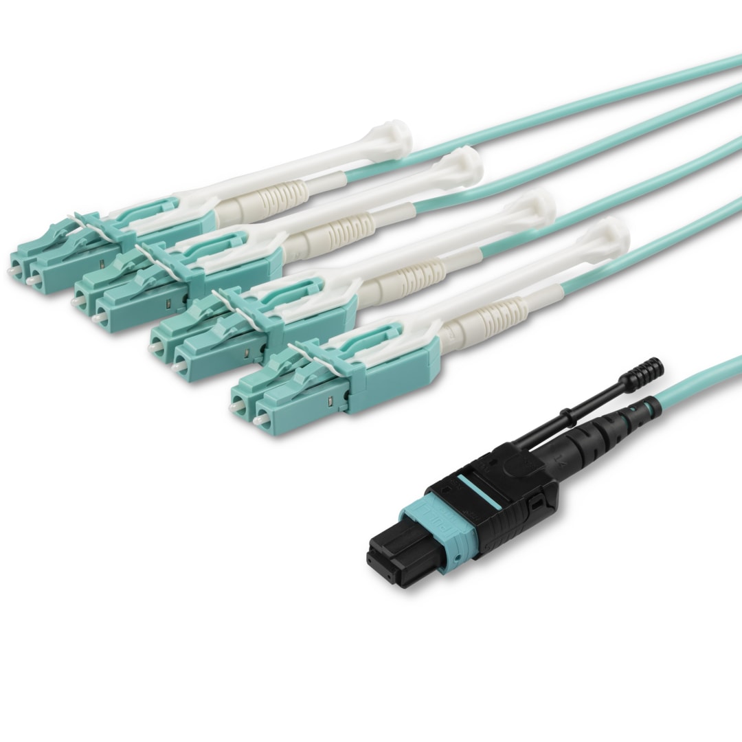 5m MTP MPO 8 x LC 40G OM3 Multi mode Aqua Plenum Pull