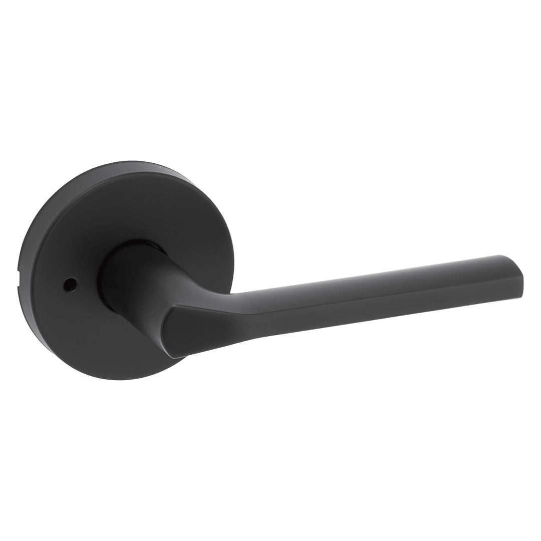 Lisbon Bed/Bath Door Lever in Matte Black with Round Rosette