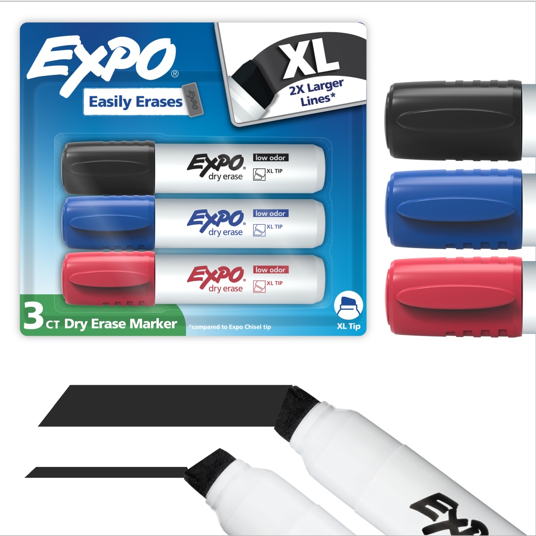 EXPO Dry Erase Markers, Low Odor Ink, Assorted, XL Tip, 3 Count