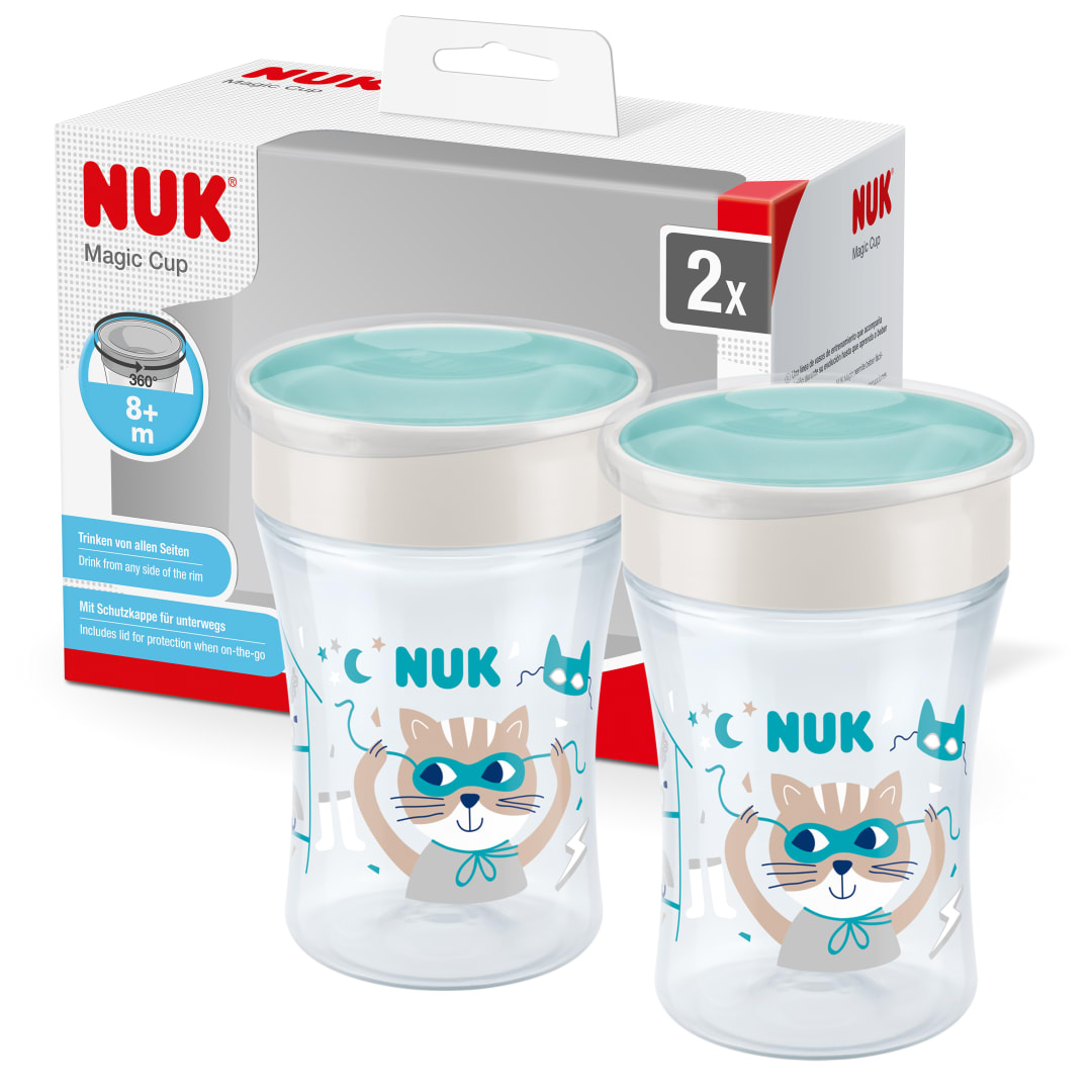 NUK Magic Cup Trinklernbecher | 8+ Monate | 230 ml | auslaufsicherer 360-Trinkrand | grau | 2Stck