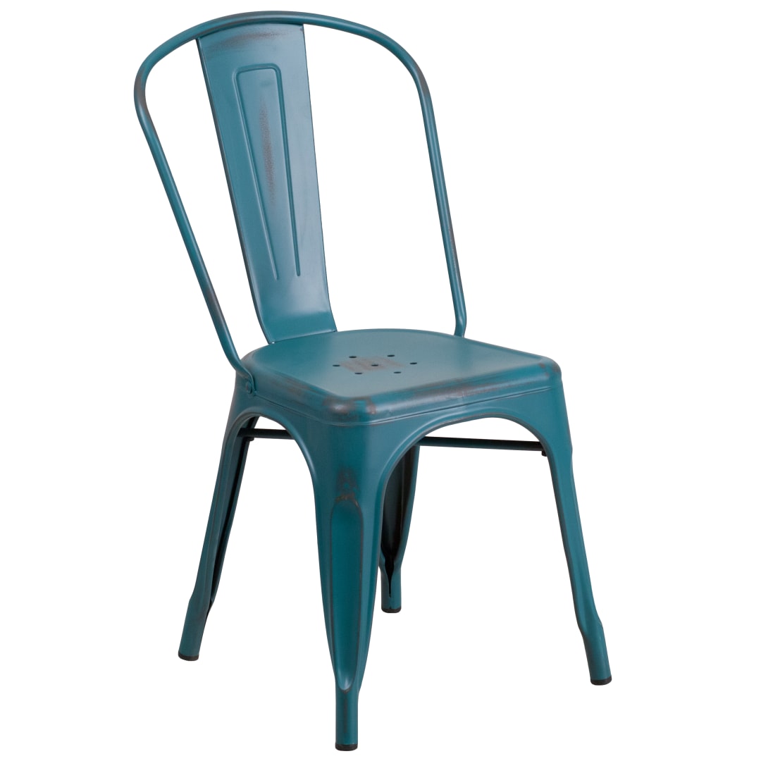 Tenley Commercial Grade Distressed Kelly Blue-Teal Metal Indoor-Outdoor Stackable Chair