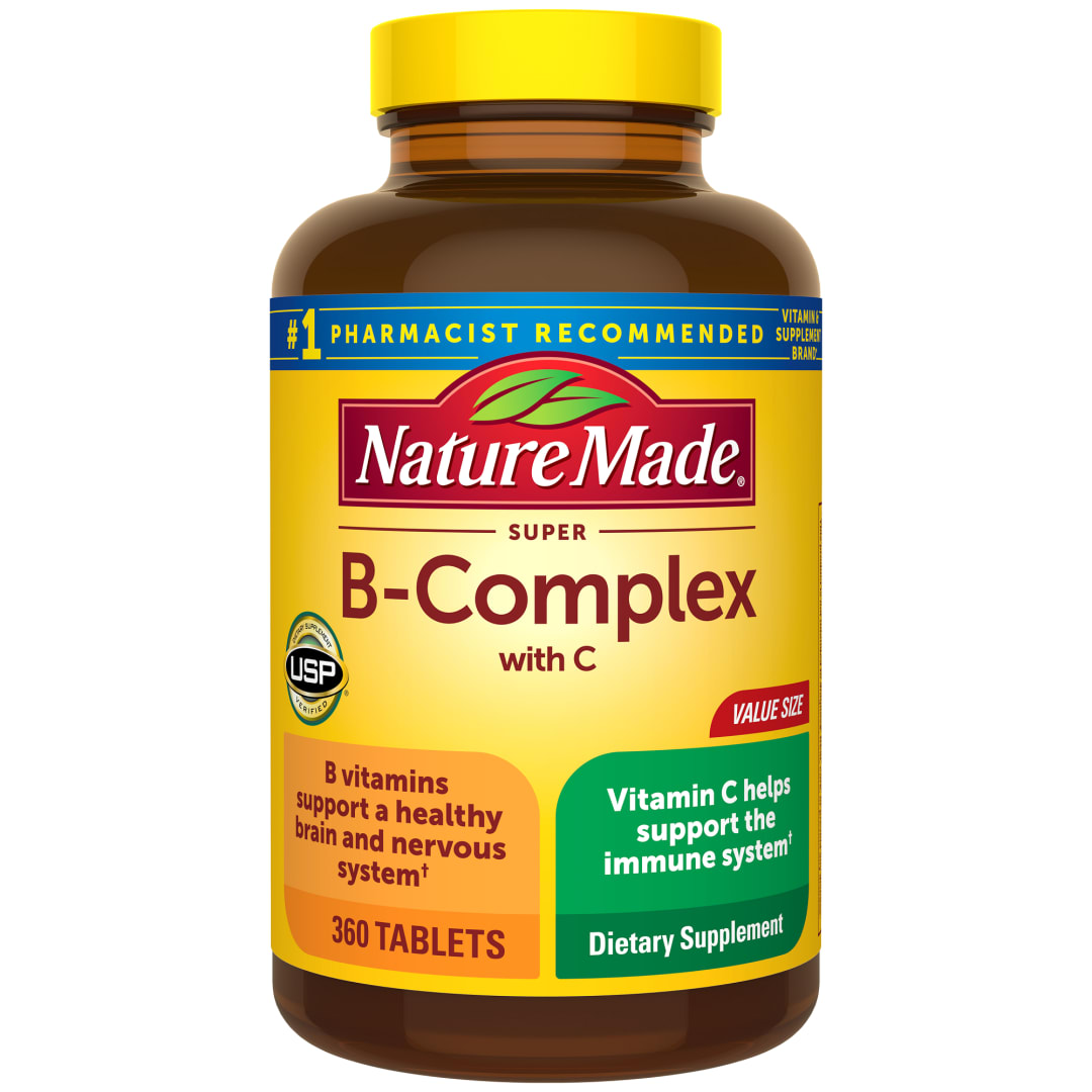 Nature Made Super B Complex with Vitamin C and Folic Acid, Dietary Supplement for Immune Support, 360 Tablets, 360 Day Supply