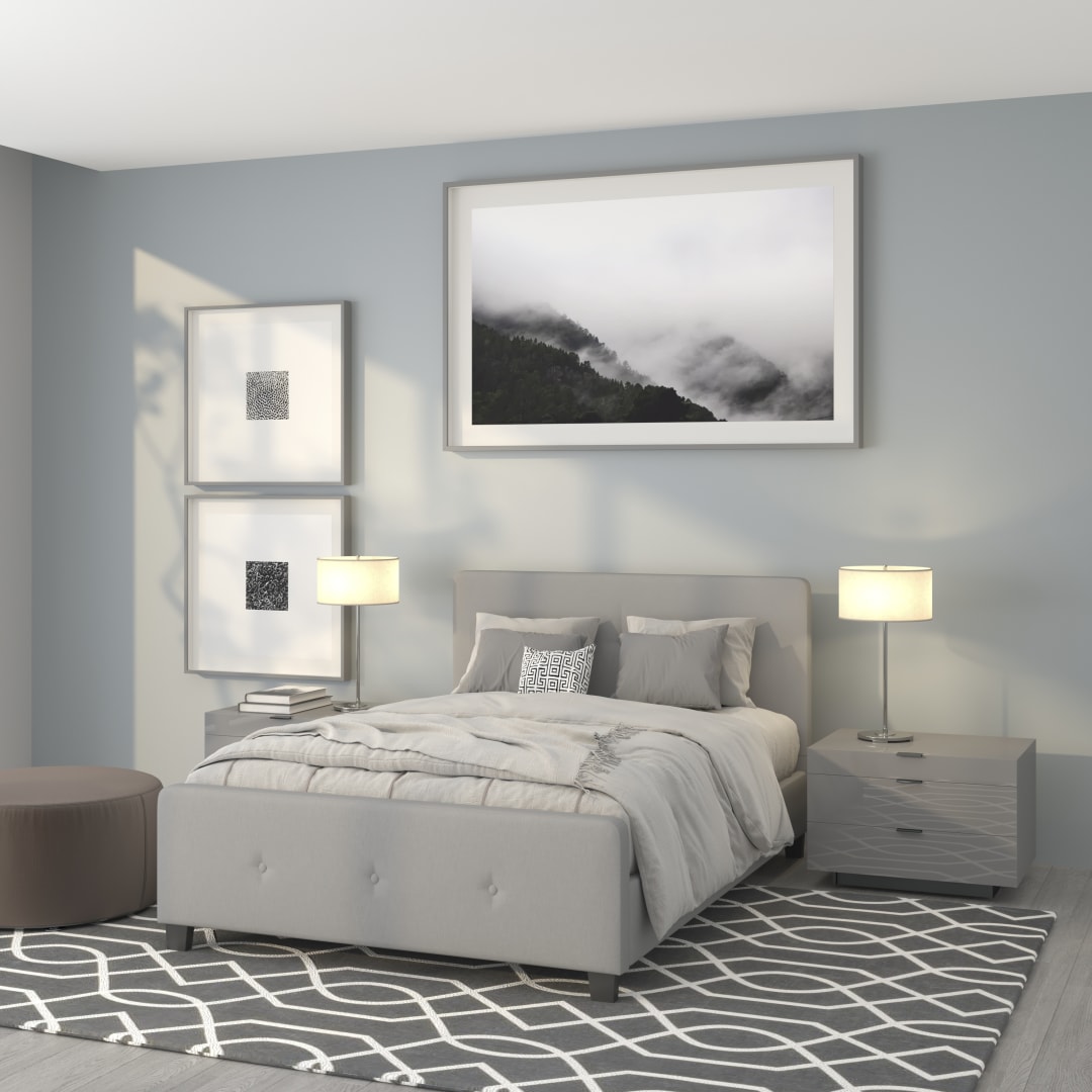 Tribeca Full Size Tufted Upholstered Platform Bed in Light Gray Fabric