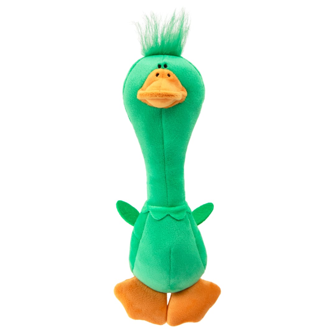 TrustyPup Tough 'N Fun Long Neck Duck Plush Squeaky Dog Toy with Chew Guard Technology, Green, Large, Soft Yet Strong Toy for Large Dogs Who Love to Tug and Fetch