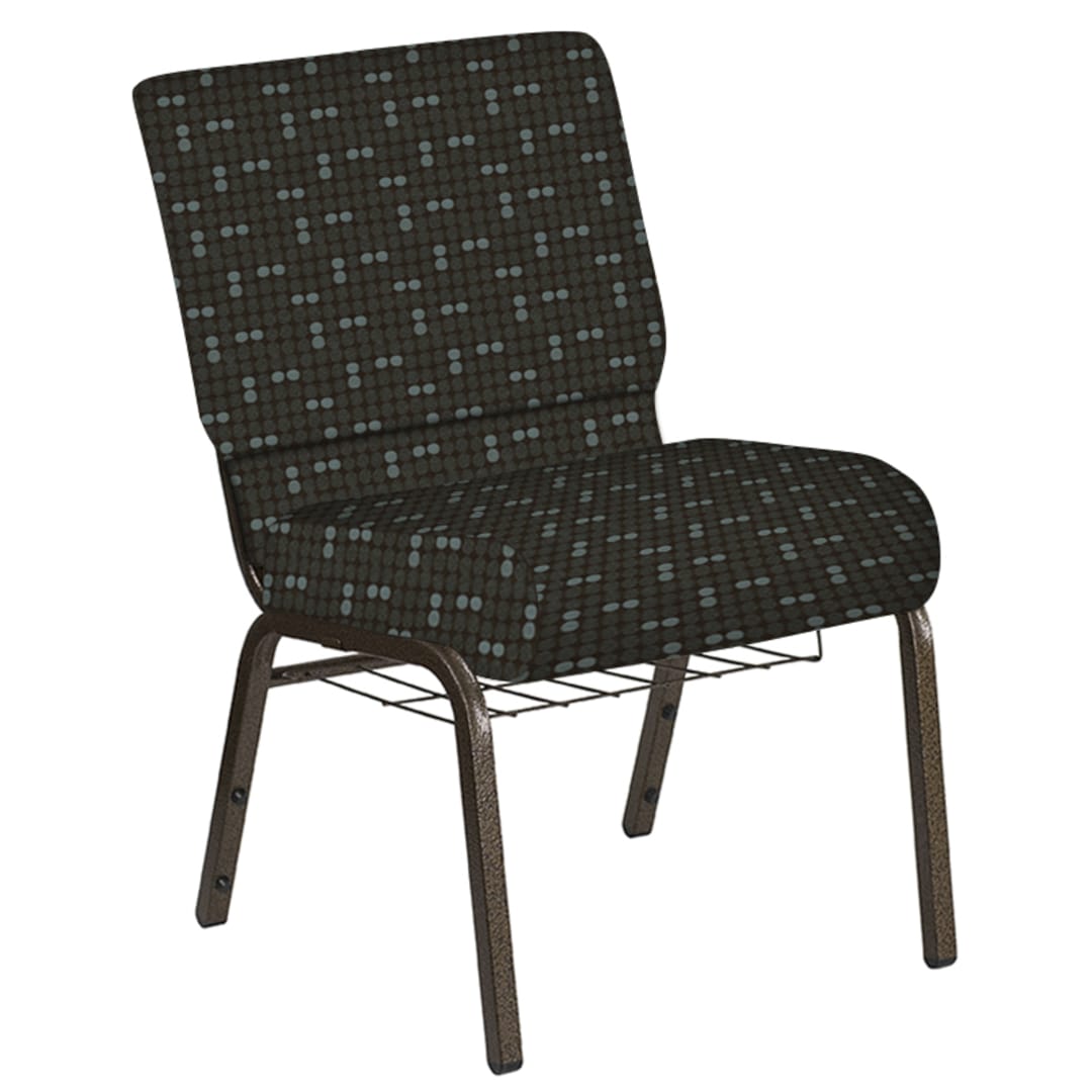 21''W Church Chair in Eclipse Chocaqua Fabric with Book Rack - Gold Vein Frame