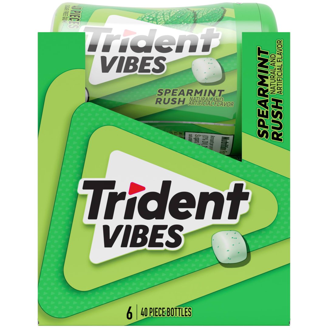 Trident Vibes Sugar Free Chewing Gum Spearmint Rush 40 pc Bottles - 6 Pack