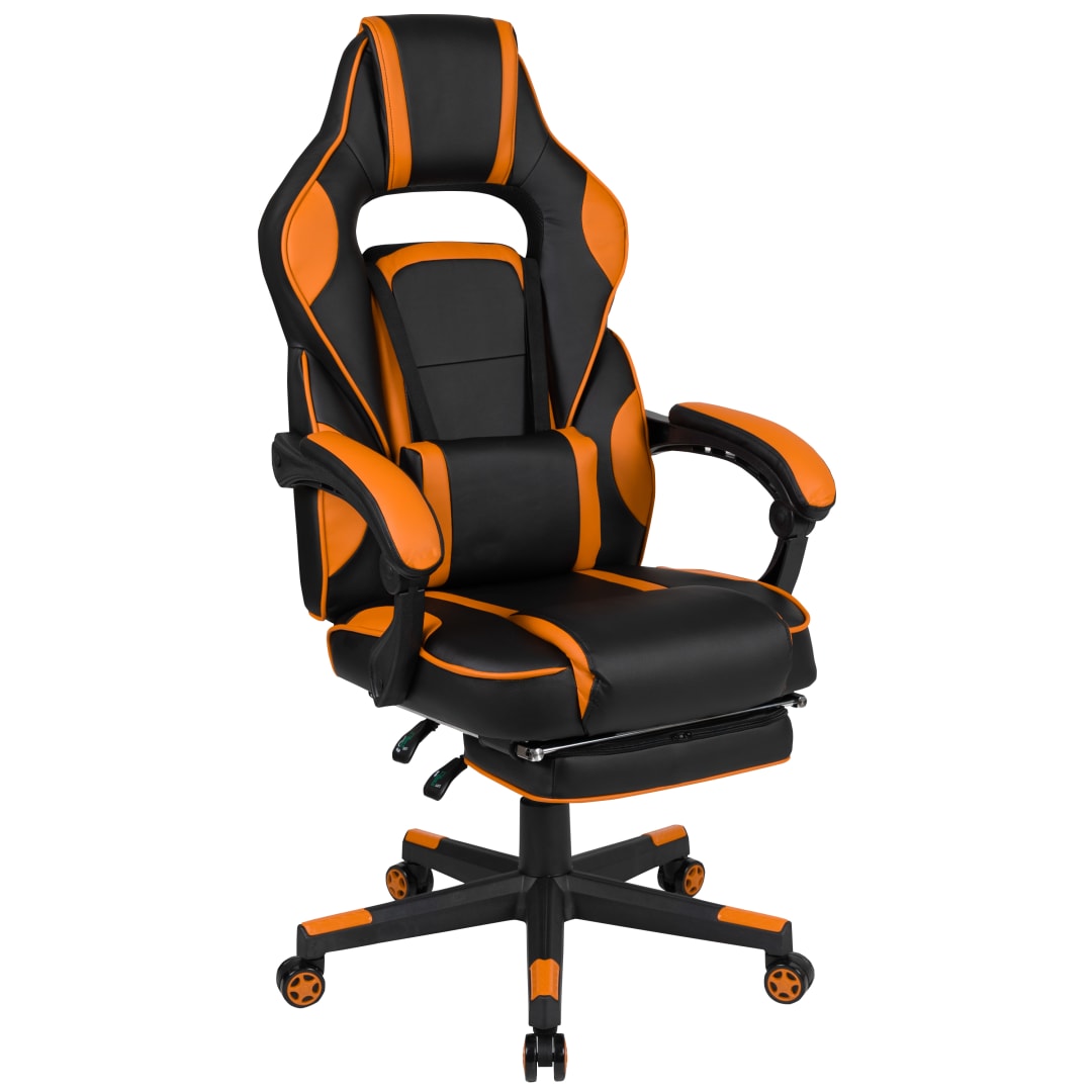 X40 Gaming Chair Racing Ergonomic Computer Chair with Fully Reclining Back/Arms, Slide-Out Footrest, Massaging Lumbar - Black/Orange