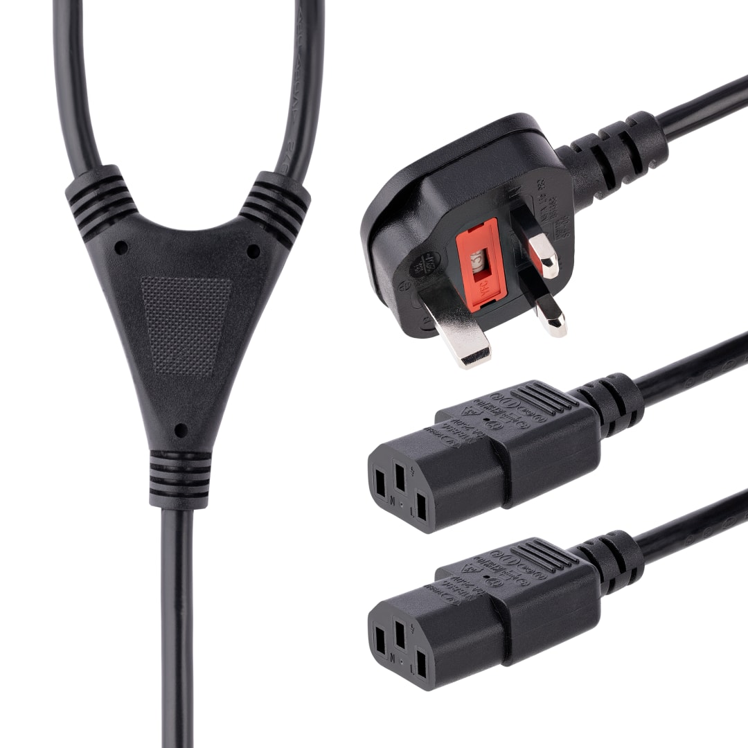 6ft BS1363 to 2x C13 Y cable UK