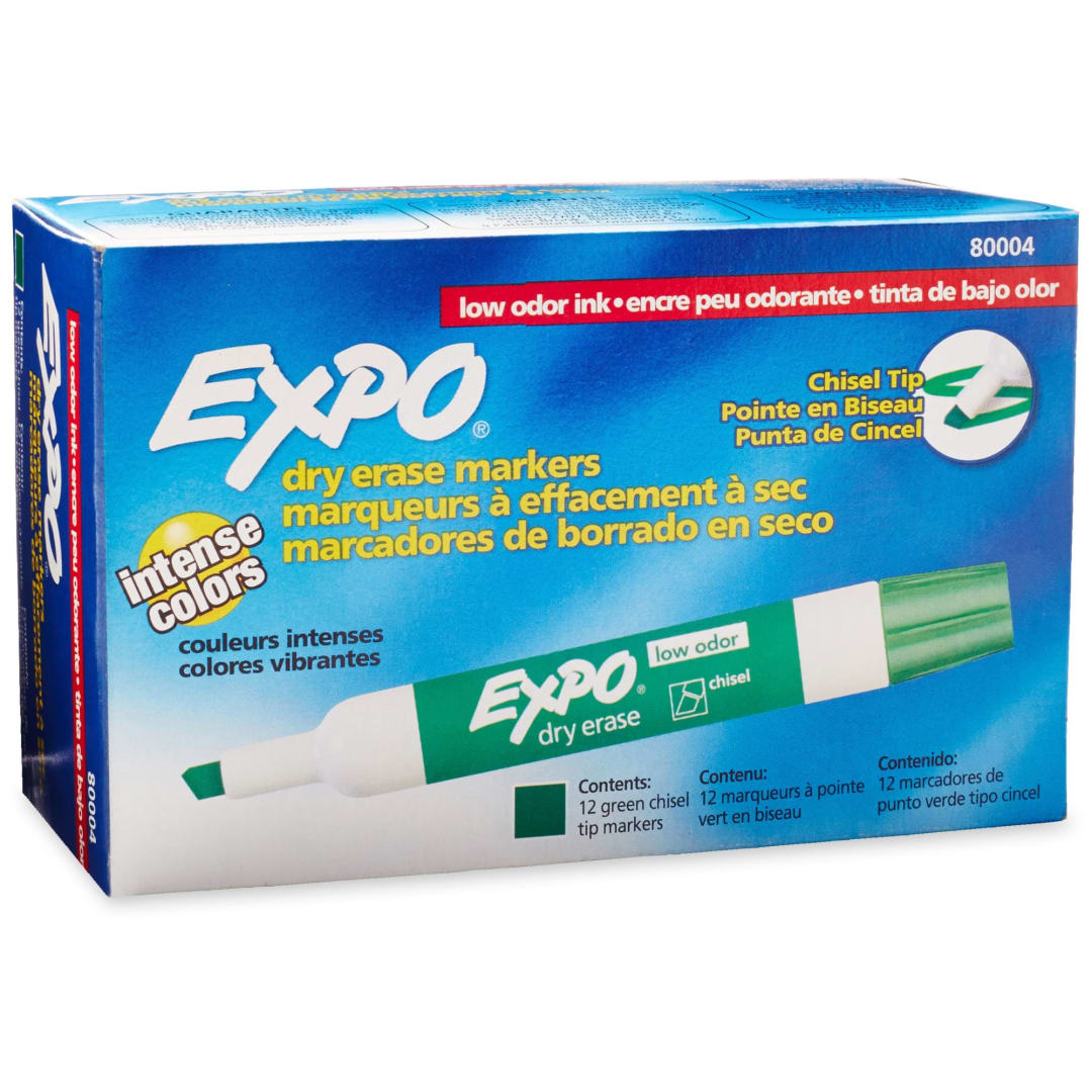 EXPO® Low Odor Dry Erase Markers, Chisel Tip, Green, 12 Count