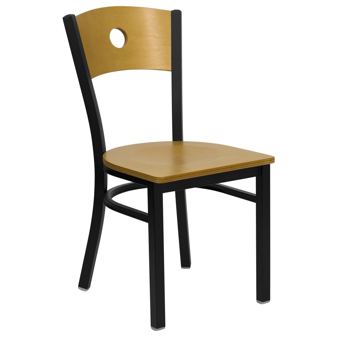 HERCULES Series Black Circle Back Metal Restaurant Chair - Natural Wood Back &amp; Seat