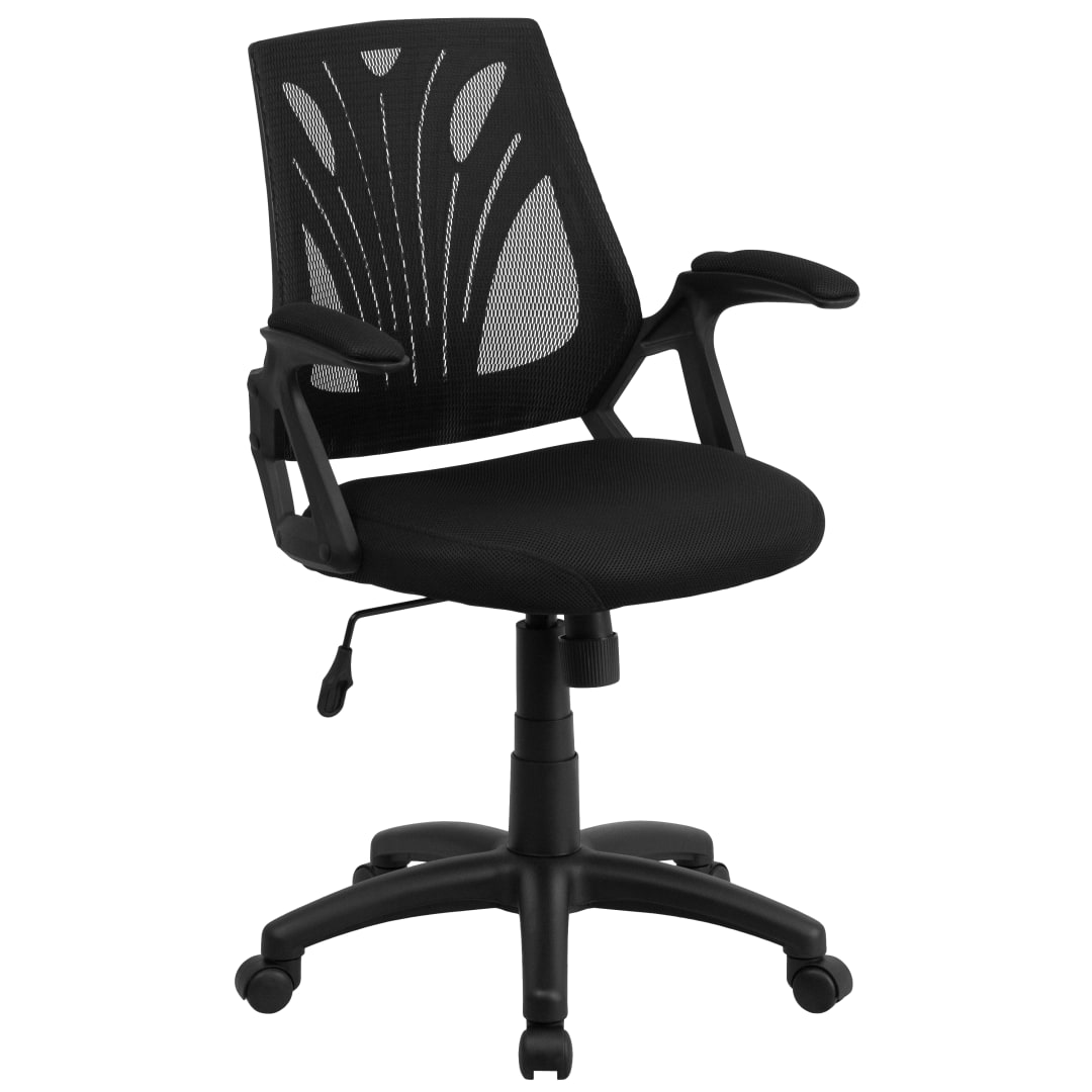 Sam Mid-Back Designer Black Mesh Swivel Task Office Chair with Open Arms