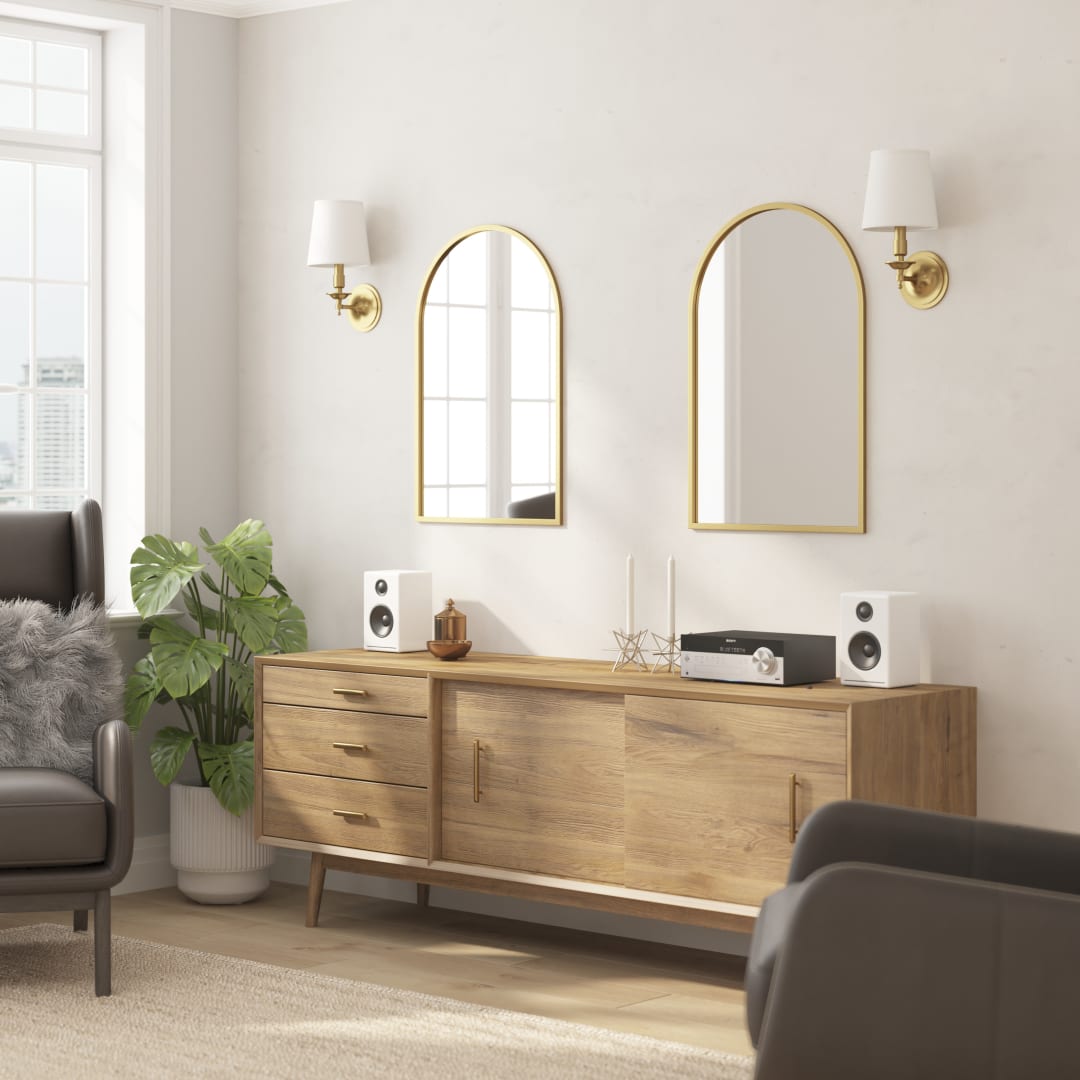 Mila 20"x30" Arched Metal Framed Wall Mirror for Hallways, Entryways, Dining and Living Rooms, Gold