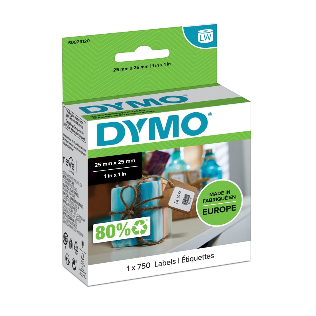 DYMO® Authentic LabelWriter™ Small Multi-Purpose Labels | 25mm x 25mm | Roll of 750 Easy-Peel Labels | Self-Adhesive | for LabelWriter™ Label Makers