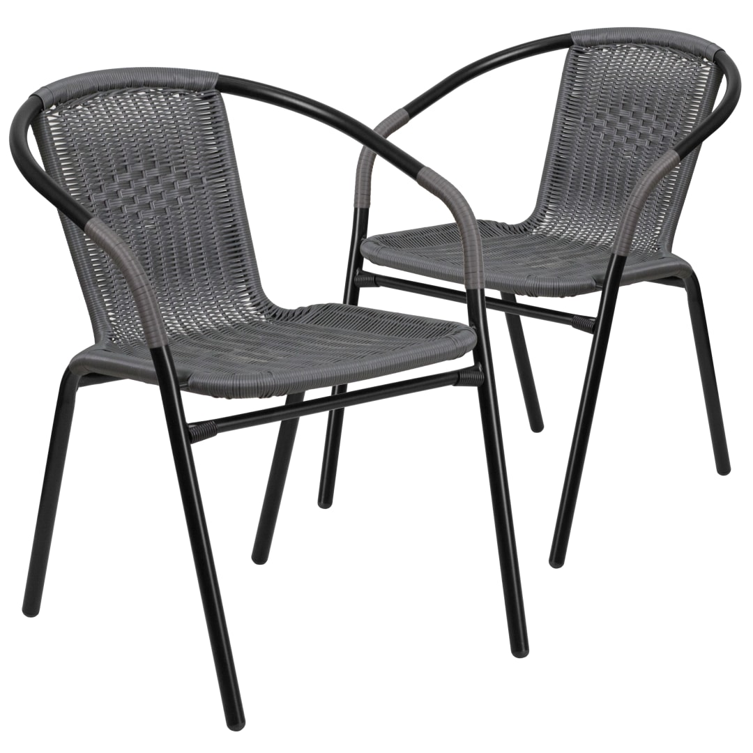 Lila Set of 2 Commercial Grade Gray Rattan Indoor-Outdoor Restaurant Stack Chairs