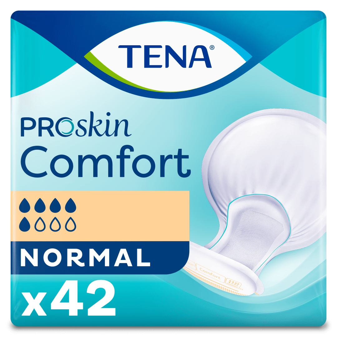 TENA Comfort Normal – Bowl-Shaped Incontinence Pads for High Absorbency with FeelDry Advanced™, Breathable Back-Sheet &amp; Secure Fit - Pack of 42