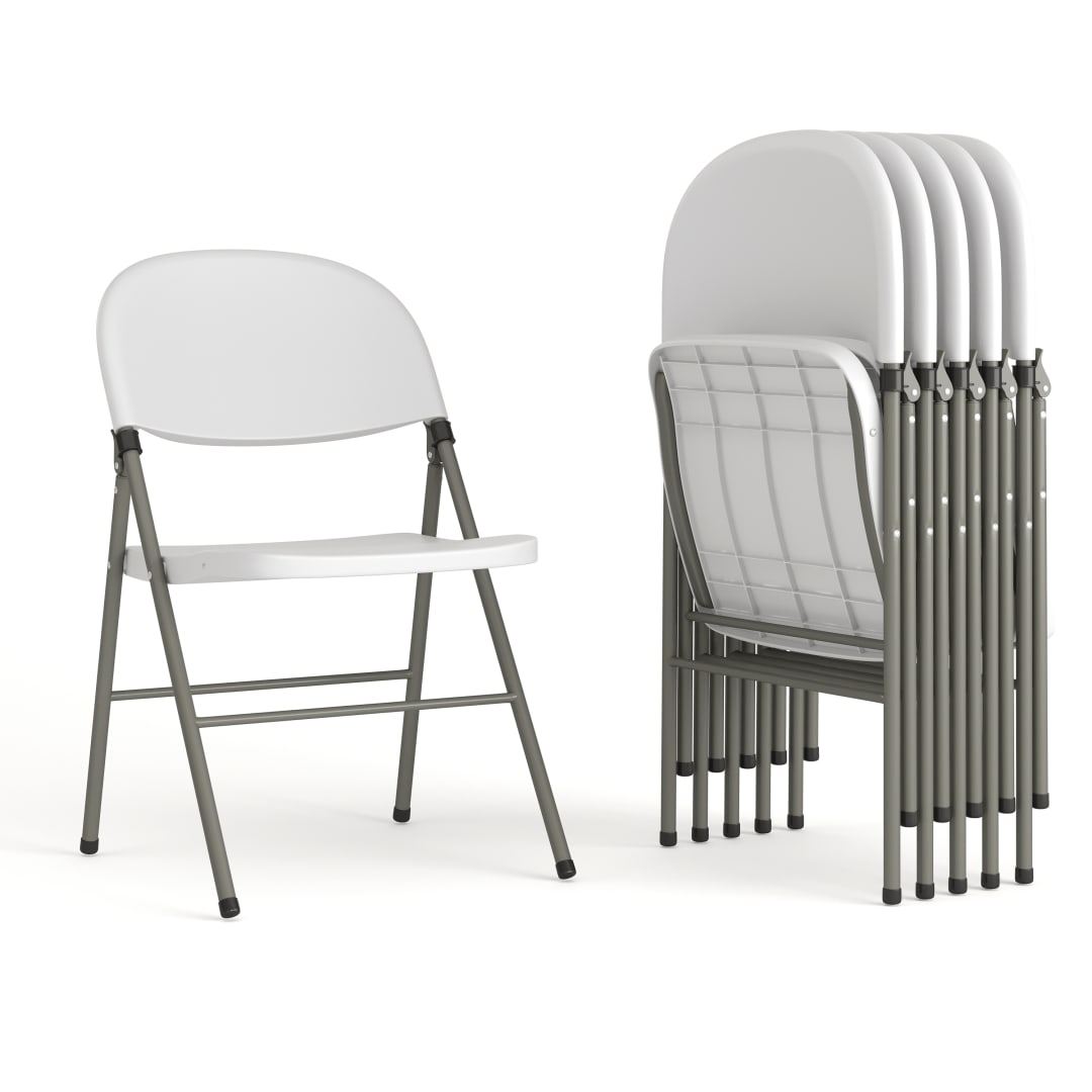 6 Pack HERCULES Series 330 lb. Capacity White Plastic Folding Chair with Gray Frame