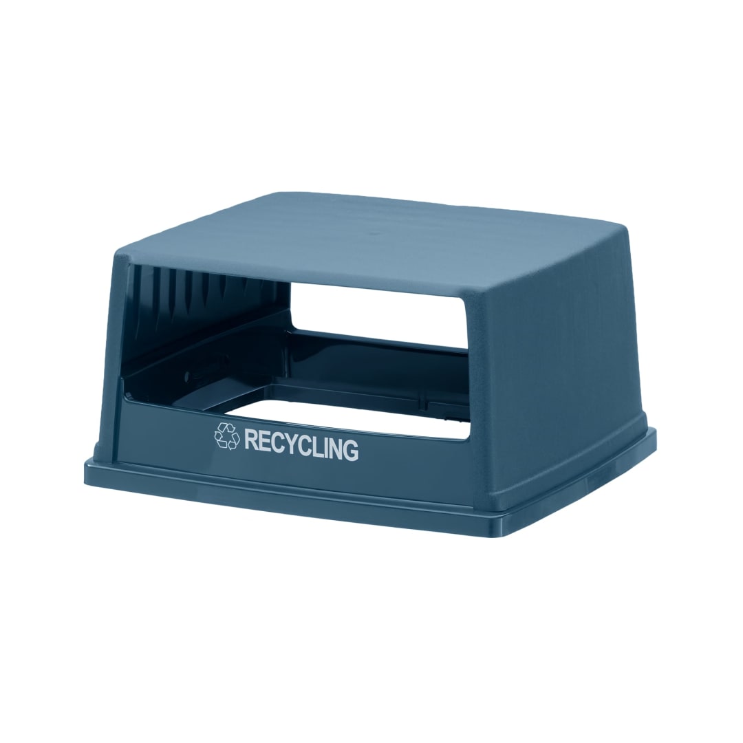 Rubbermaid Commercial Products Fulfill Hooded Recycling Top, Soft Slate Blue