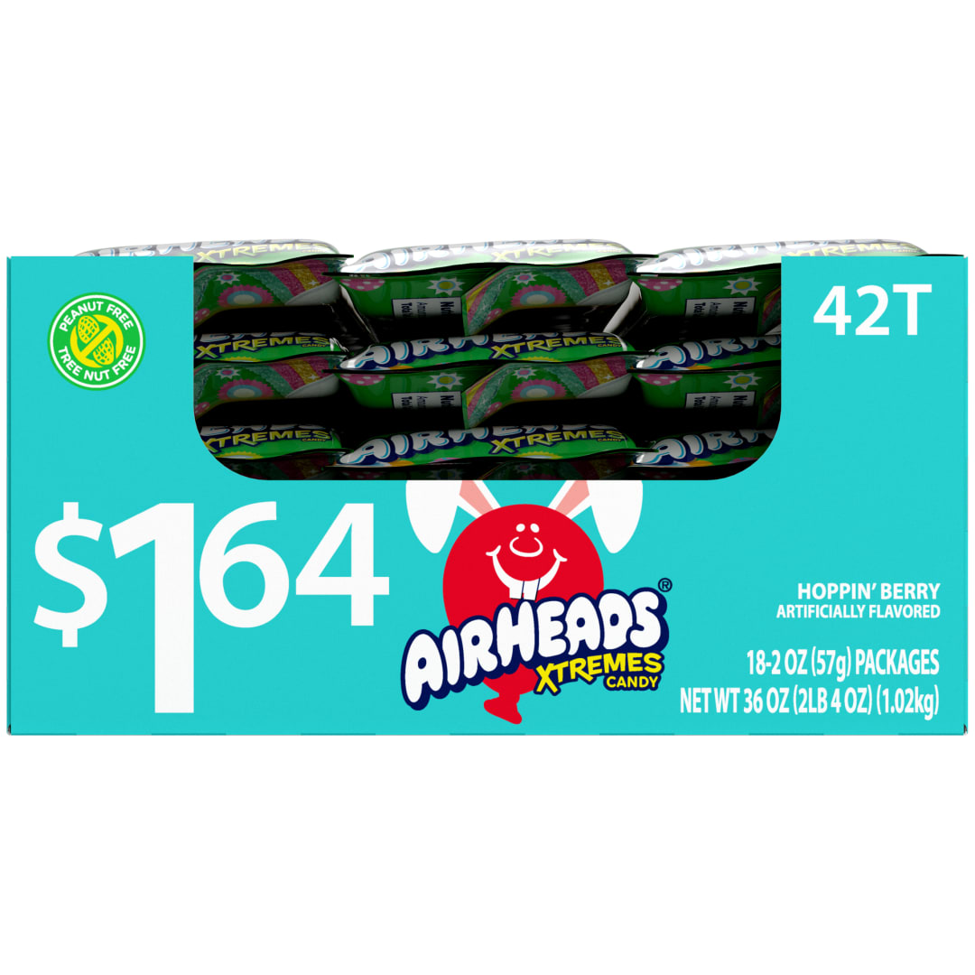 Airheads Xtremes Belts Hoppin Berry 2 oz Easter Theme Trays - 18 Pack