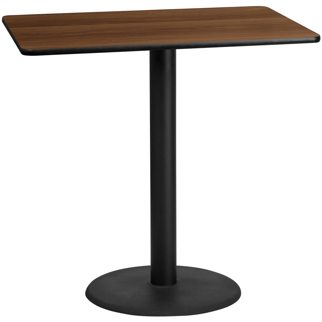 Stiles 30'' x 48'' Rectangular Walnut Laminate Table Top with 24'' Round Bar Height Table Base