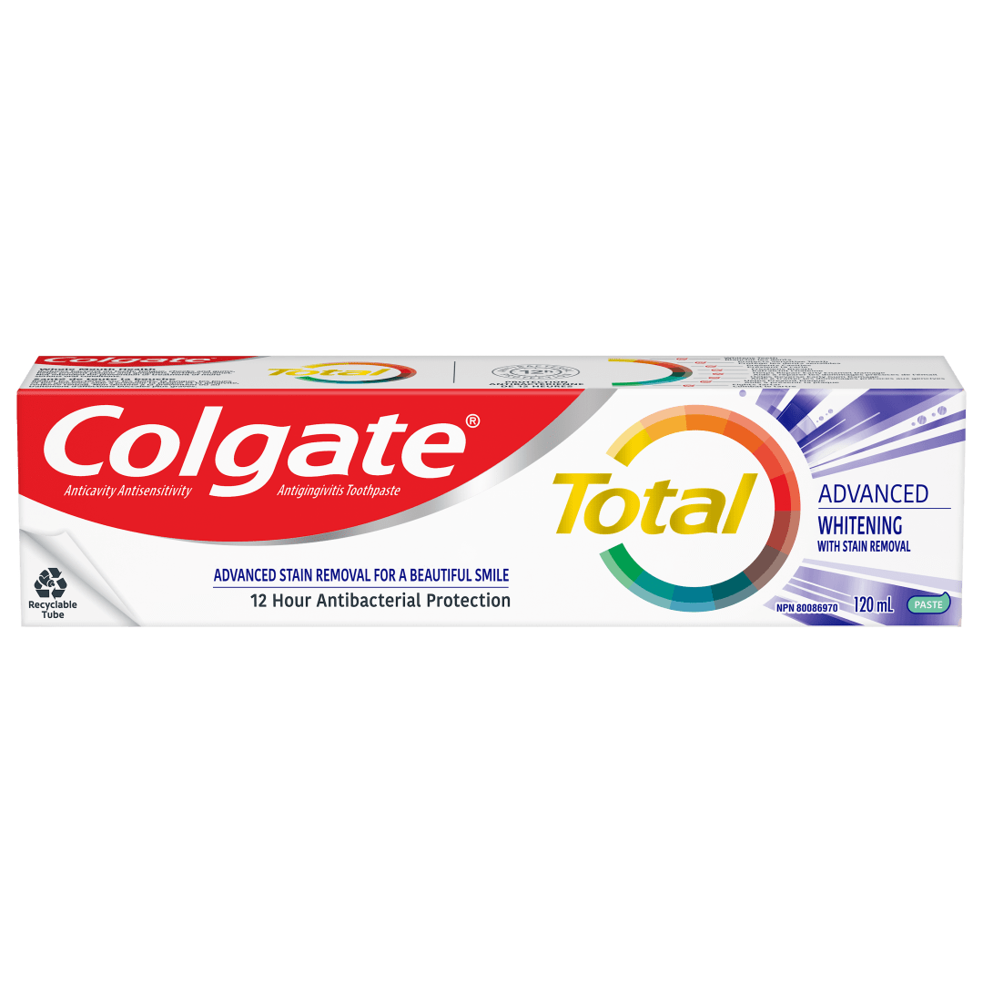 Colgate Total Advanced Whitening with Stain Removal Toothpaste, Multi-Benefit Teeth Whitening Toothpaste That Protects Sensitive Teeth For A Beautiful Smile, 120 mL, 1 Pack