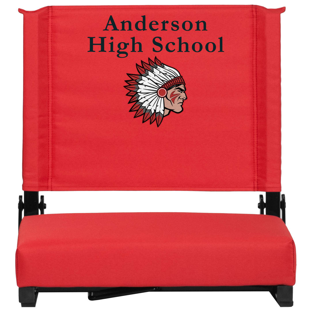 Grandstand Personalized 500 lb Capacity Padded Stadium Chair, Folding Seat with Handle, Lightweight &amp; Durable, Red