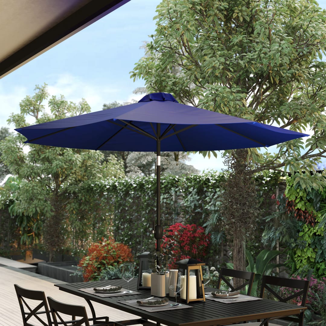 Navy 9 FT Round Umbrella with 1.5" Diameter Aluminum Pole with Crank and Tilt Function