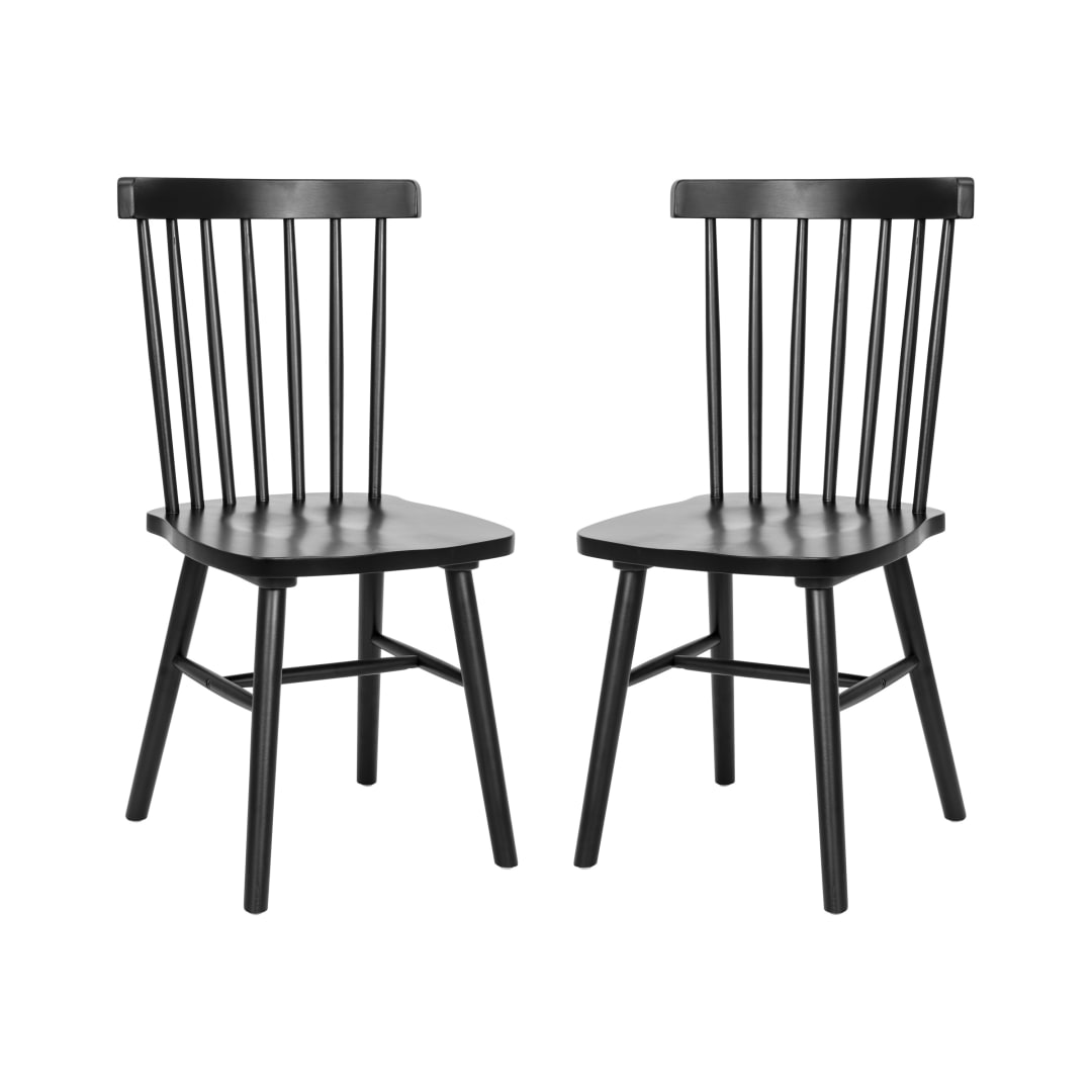 Ingrid Set of 2 Commercial Grade Windsor Dining Chairs, Solid Wood Armless Spindle Back Restaurant Dining Chairs in Black