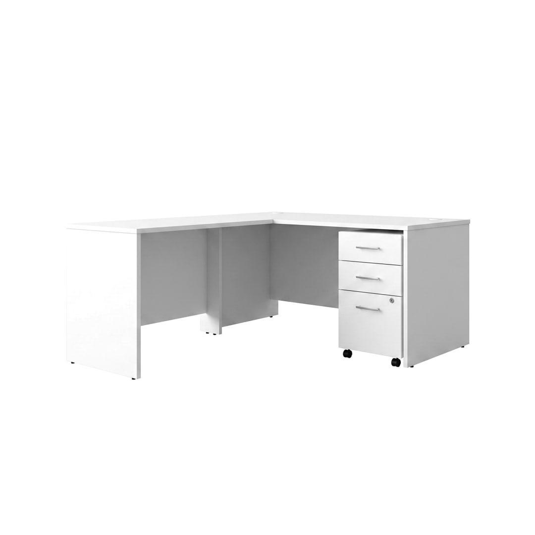 Cornerstone 59.5"W x 71"D Executive L-Desk with 3-Drawer Mobile Pedestal, White