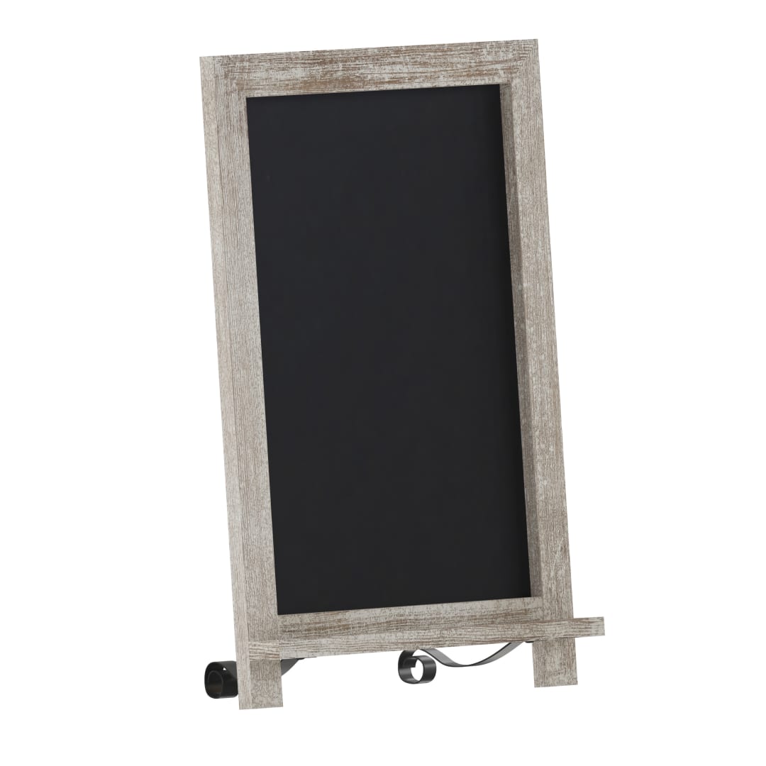 Canterbury 12" x 17" Weathered Tabletop Magnetic Chalkboard Sign with Metal Scrolled Legs, Hanging Wall Chalkboard, Countertop Memo Board