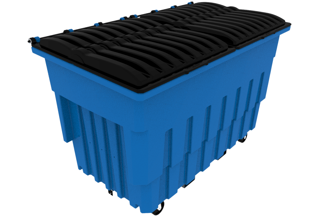 2 Cubic Yard 1000 lbs. Capacity Mobile Truck with Attached Duel Black Lids - Blue