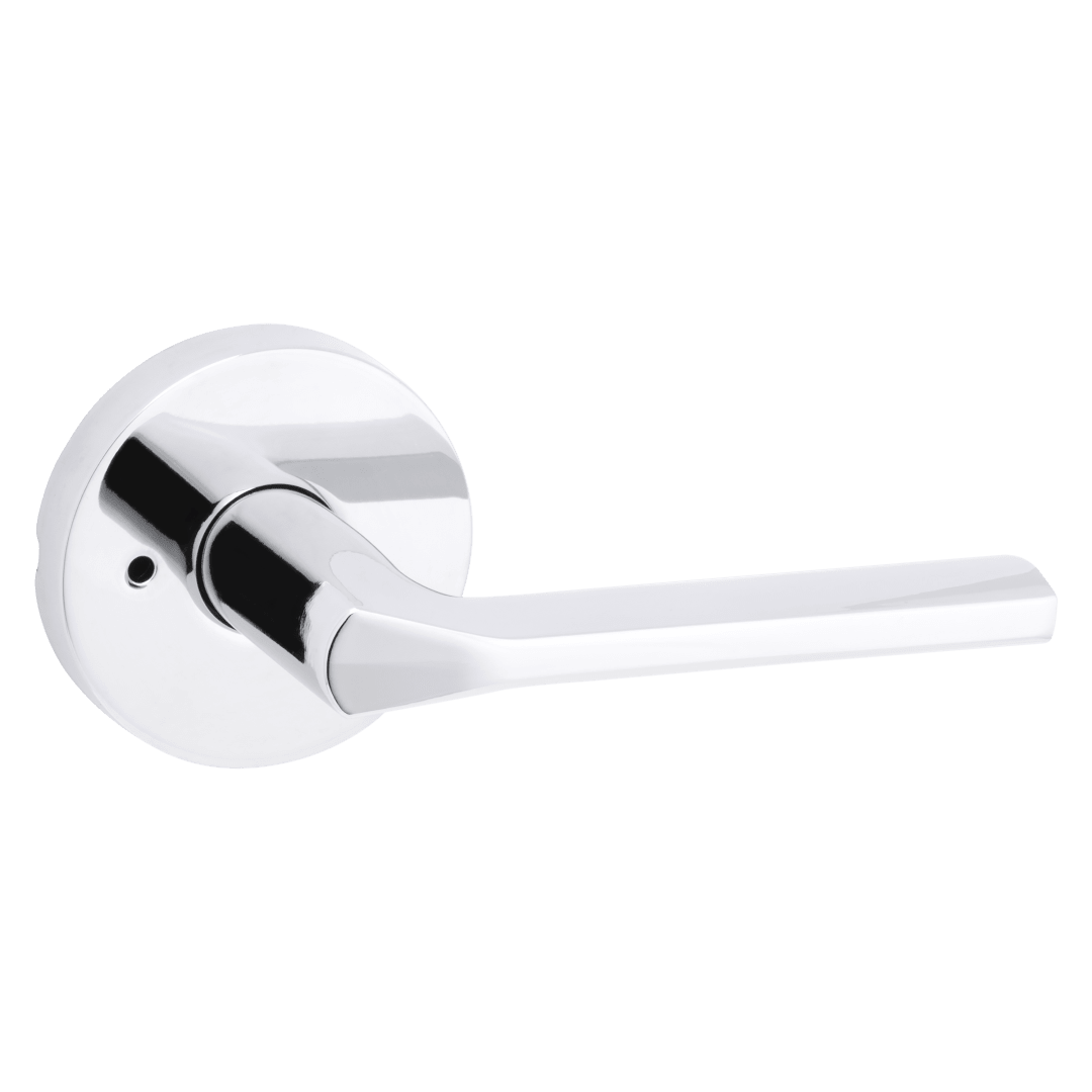 Lisbon Bed/Bath Door Lever in Polished Chrome with Round Rosette