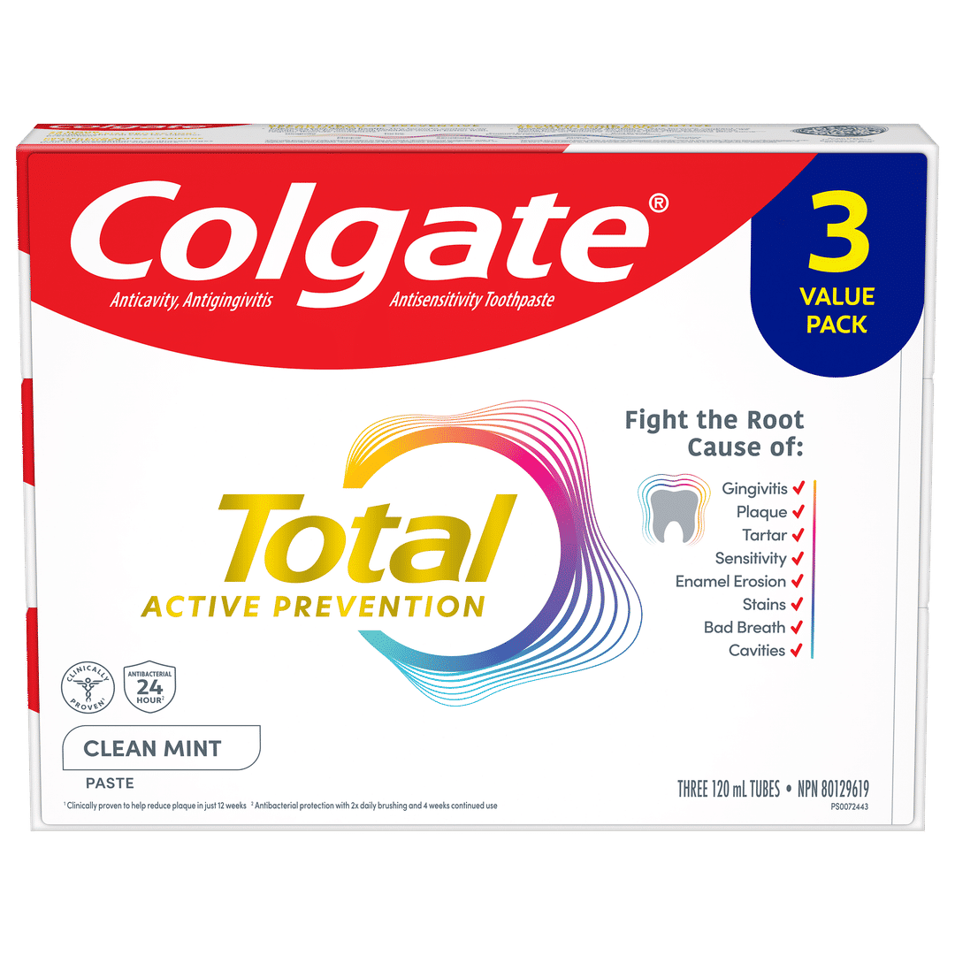 Dentifrice Colgate Total Prévention active Menthe pure, 120 mL, paquet de 3